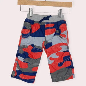 Baby Boden pants blue and orange‎ camo lined size 0-3 months
